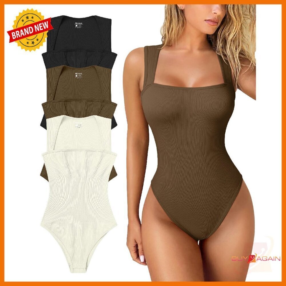 Ribbed Square Neck Bodysuit 3-Pack Tummy Control Stretchy Fabric
